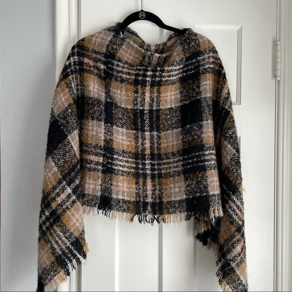Black Plaid Knit Poncho